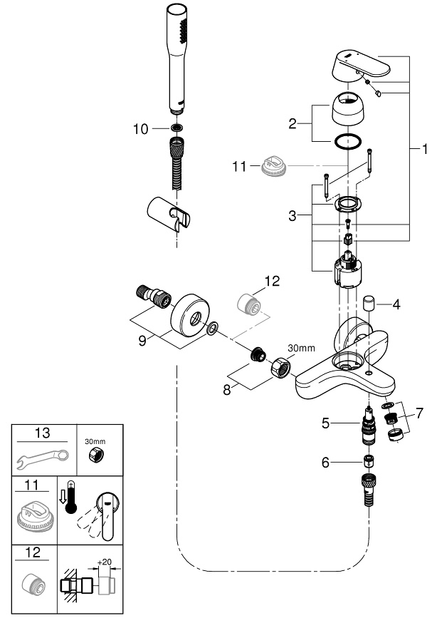 Grohe Eurosmart Cosmopolitan 32832000 Габаритні розміри