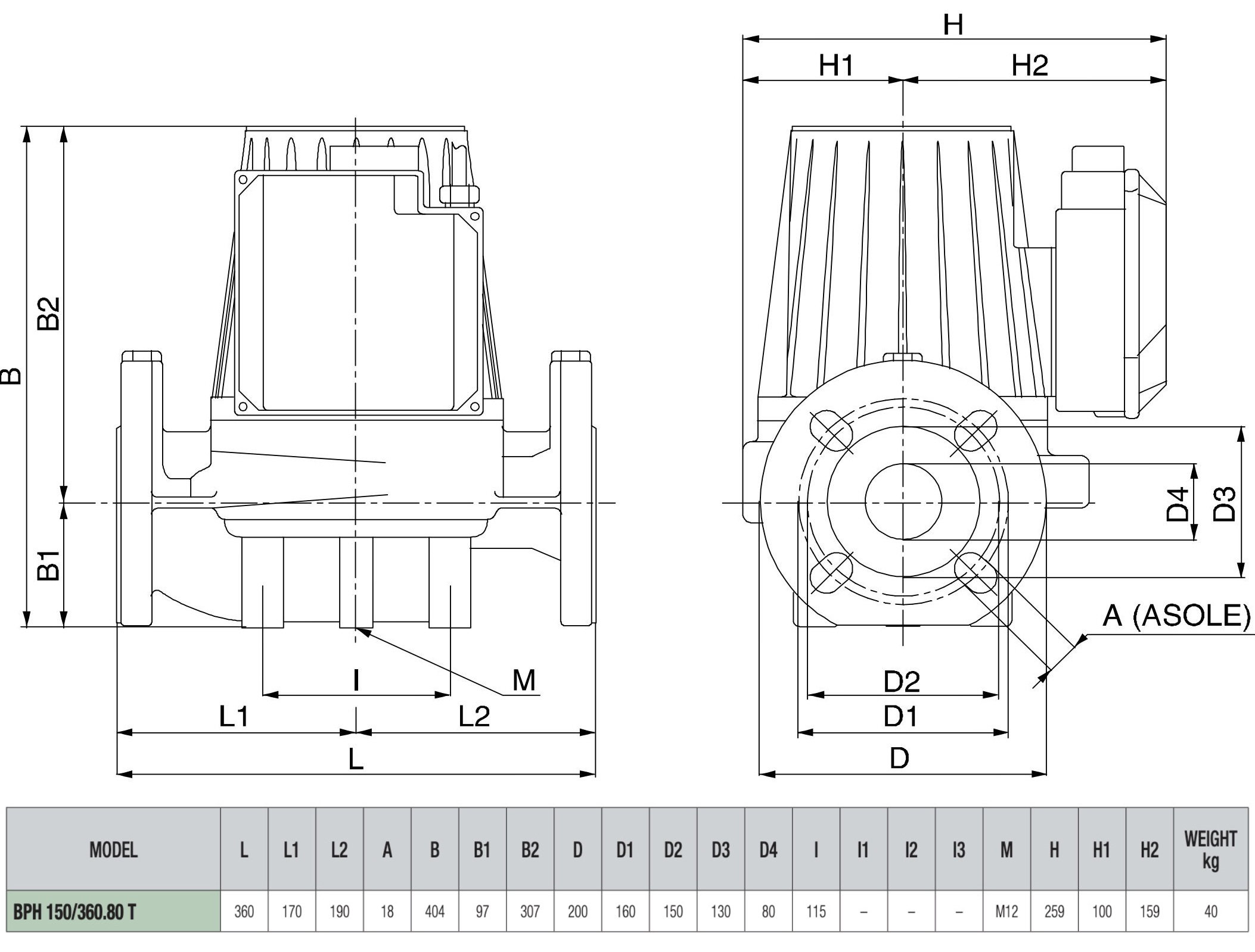 DAB BPH 150/360.80T Габаритные размеры