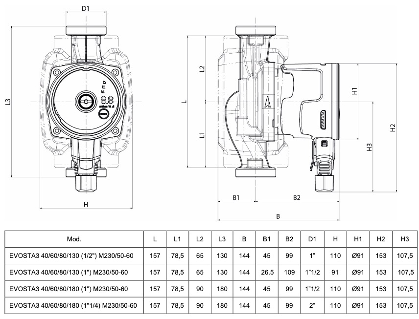 DAB Evosta3 80/180 (1") Габаритні розміри