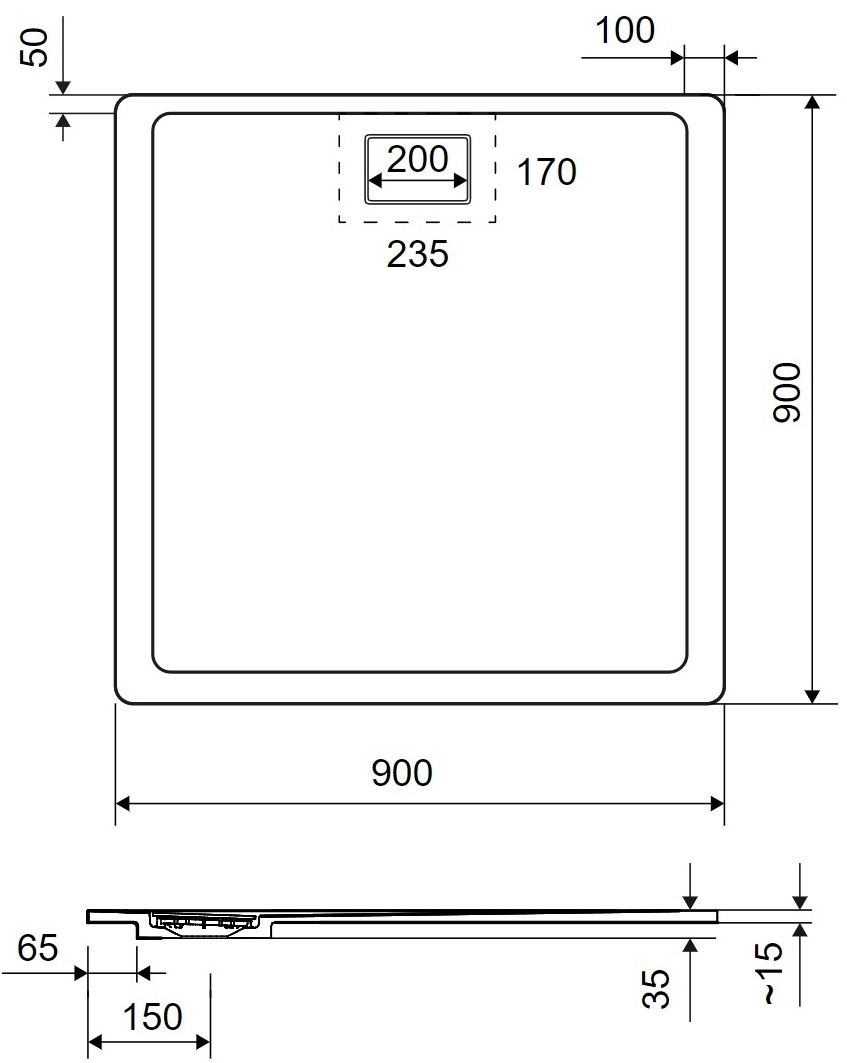 Excellent Lavano 900x900 см капучіно (BREX.1102.090.090.CAN) Габаритні розміри