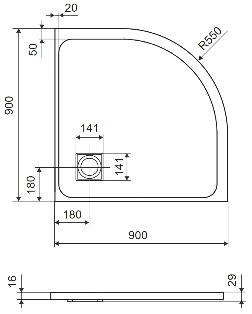 Excellent Arda напівкруглий 900x900 см сірий (BREX.1504.090.090.CON) Габаритні розміри