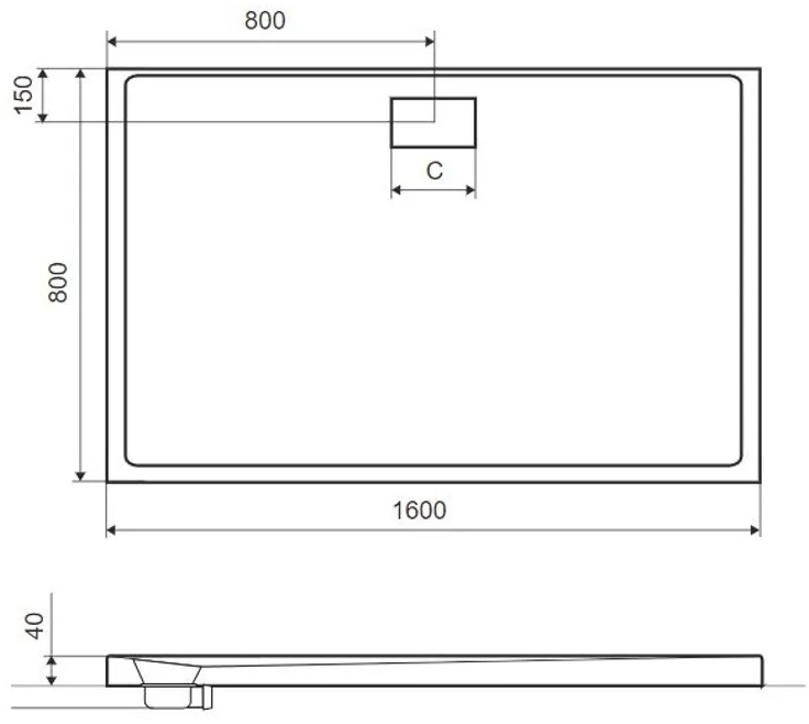 Excellent Zero 1600x800 см белый (BREX.1203.160.080.WHN) Габаритные размеры