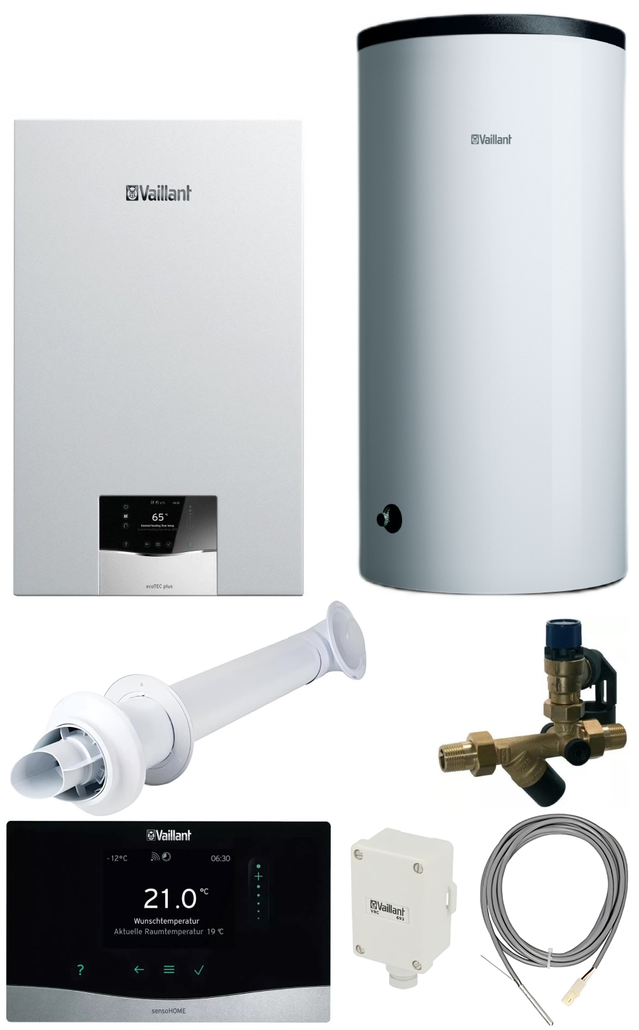 Газовый котел + пакетное предложение Vaillant ecoTec Plus VU 25CS/1-5 (N-INT2) + Бойлер 200 л + Комплект проводного управления