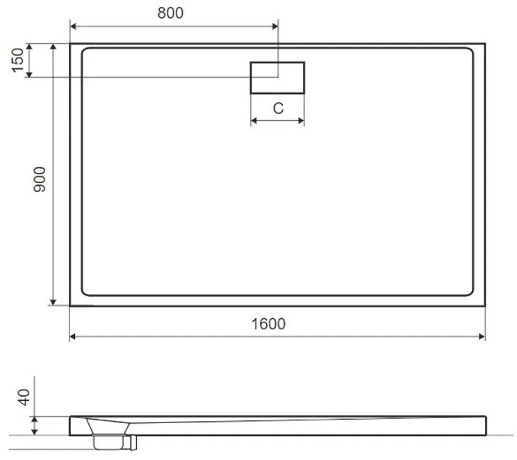 Excellent Zero 1600x900 см белый (BREX.1203.160.090.WHN) Габаритные размеры