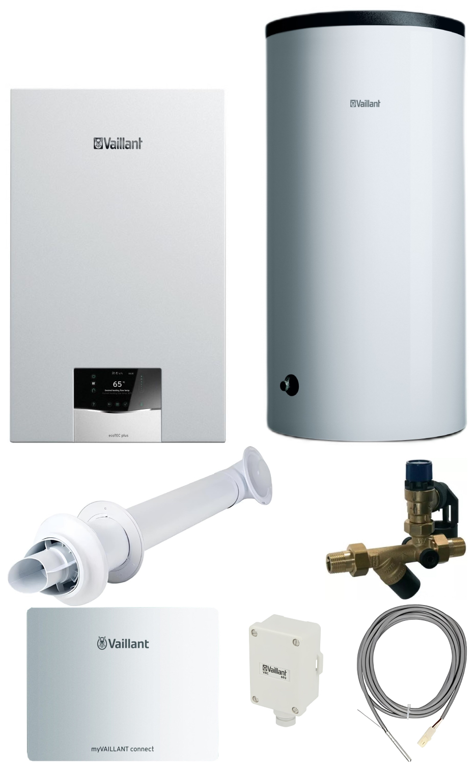 Газовый котел + пакетное предложение Vaillant ecoTec Plus VU 25CS/1-5 (N-INT2) + Бойлер 120 л + Интернет модуль myVAILLANT connect VR 940 для удаленного управления