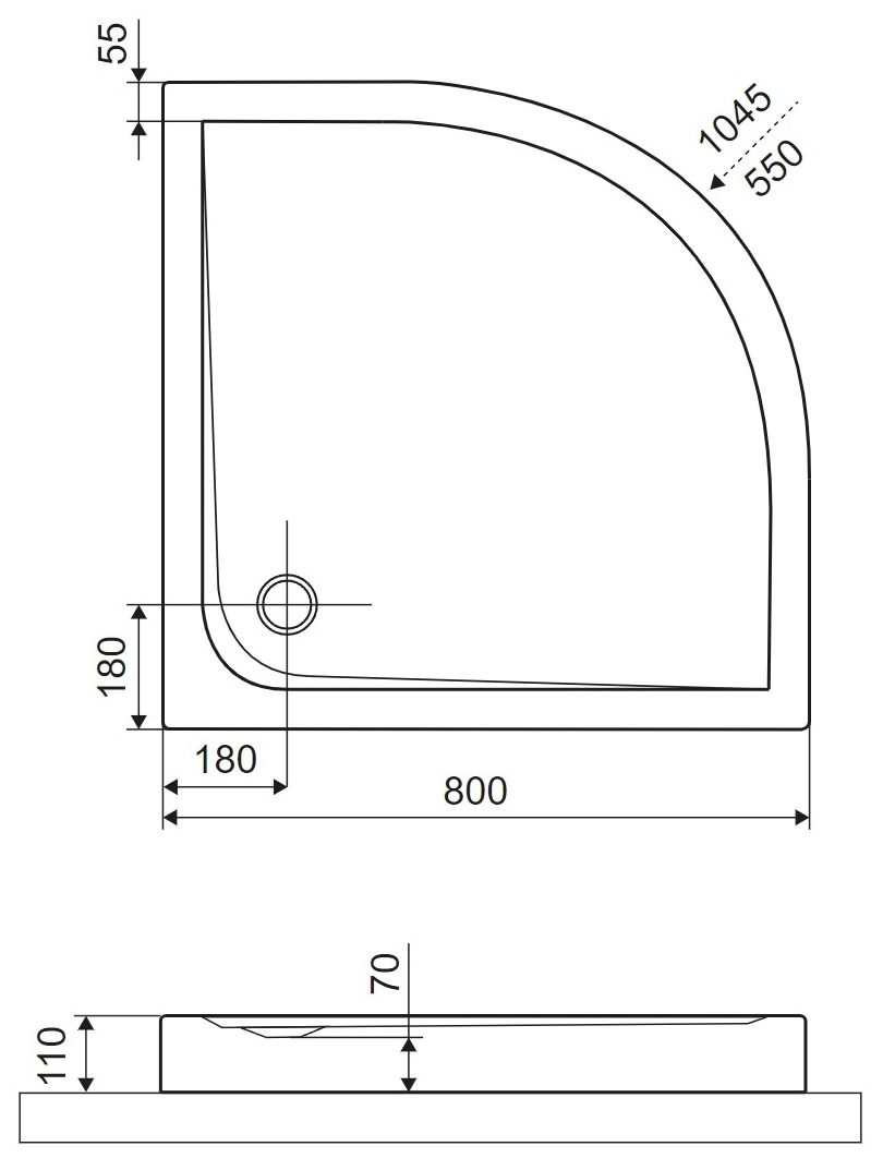 Excellent Sense Compact 800x800 см білий (BREX.SEN08WHC) Габаритні розміри