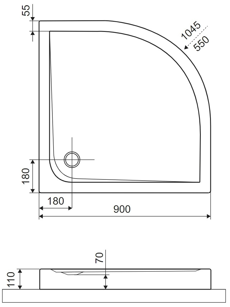 Excellent Sense Compact 900x900 см белый (BREX.SEN09WHC) Габаритные размеры