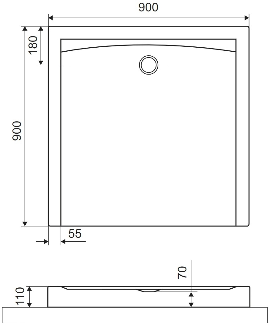 Excellent Forma X 900x900 см черный (BREX.1402.090.090.BLC) Габаритные размеры