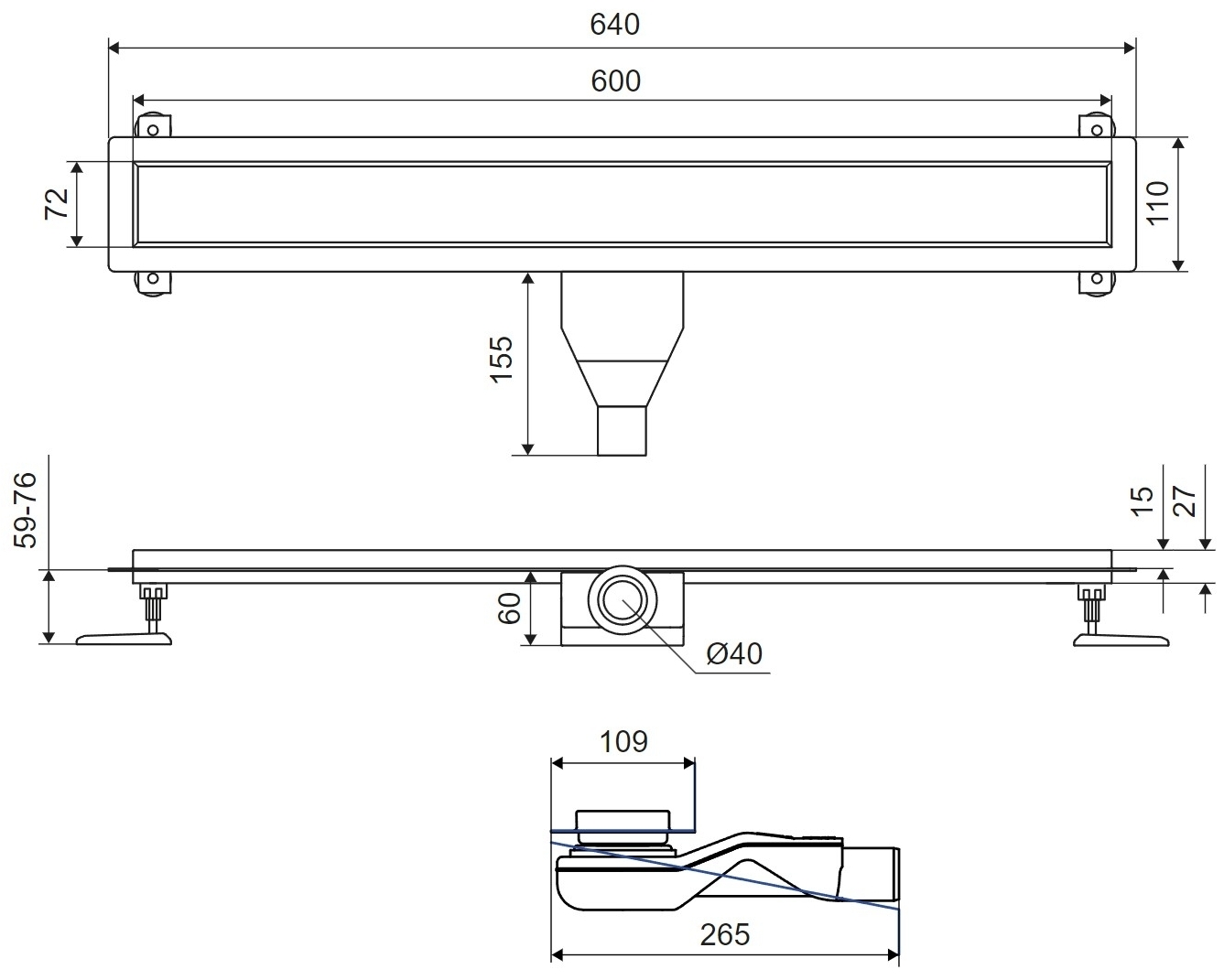 Excellent Stilio 60 см черный (INEX.1515.600.P.BL) Габаритные размеры