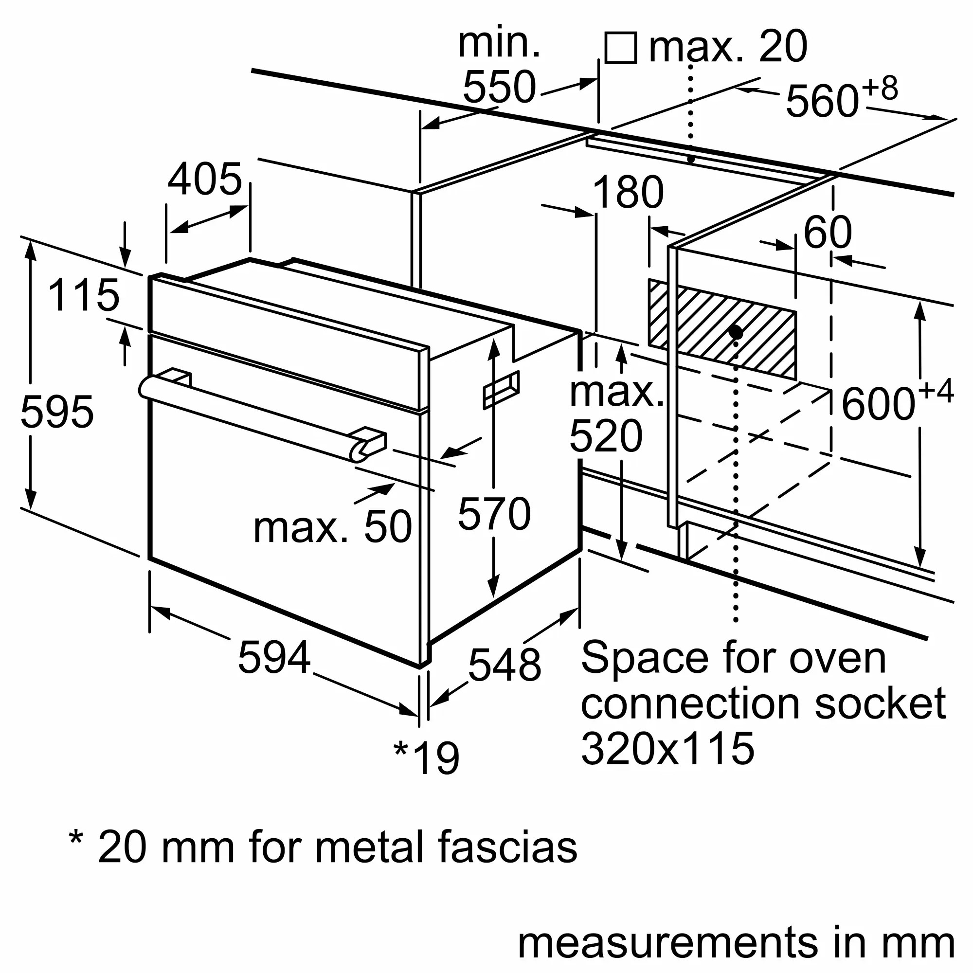 Bosch HBF512BB1T Габаритные размеры