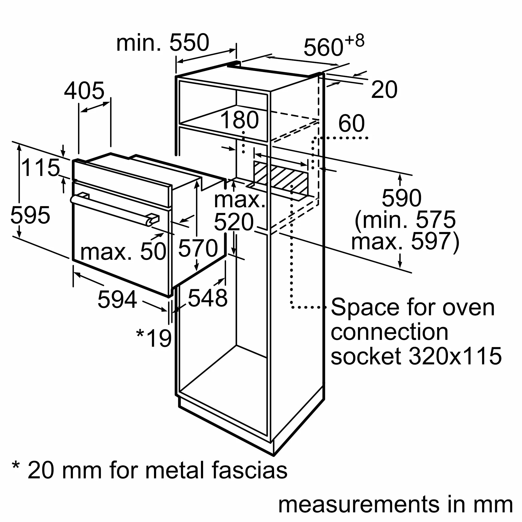 Bosch HBF512BB1T Габаритные размеры
