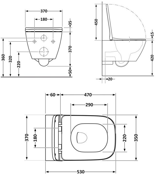 Q-Tap Gemini с сиденьем Soft-close (QT2533076EUQMB) Габаритные размеры