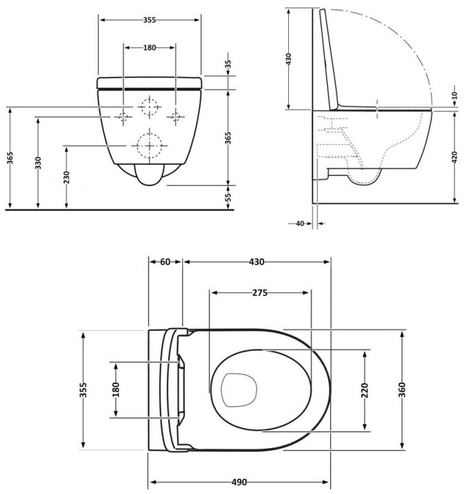 Q-Tap Taurus с сиденьем Soft-close (QT2433084EUQW) Габаритные размеры