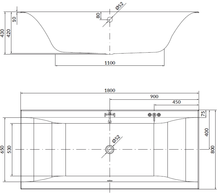 Cersanit Larga 180x80 (S301-306/AZBR1003535965) Габаритные размеры