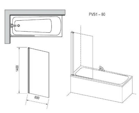 Ravak PVS1 80 Transparant (79840100Z1) Габаритные размеры