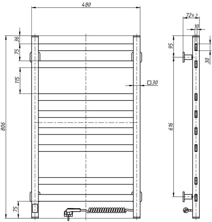 Santan Драбина Авангард 480x800, лівостороння Габаритні розміри
