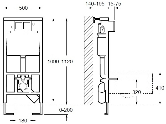Roca Pro A89009000K Габаритные размеры