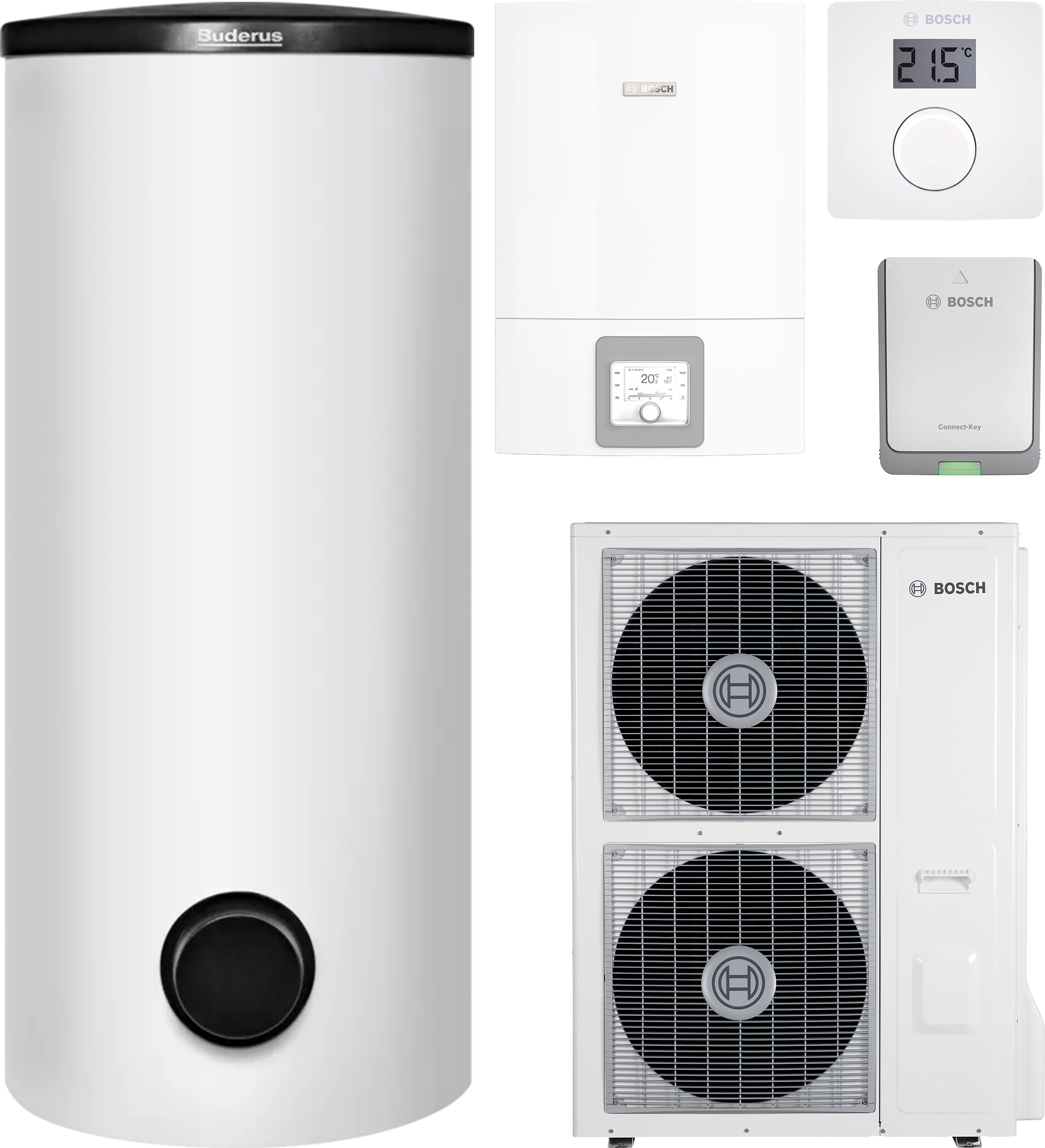 Тепловой насос Bosch Compress 3400i AWBS 14, водонагреватель SH370 RW, система управления CR10, коммуникационный модуль K30