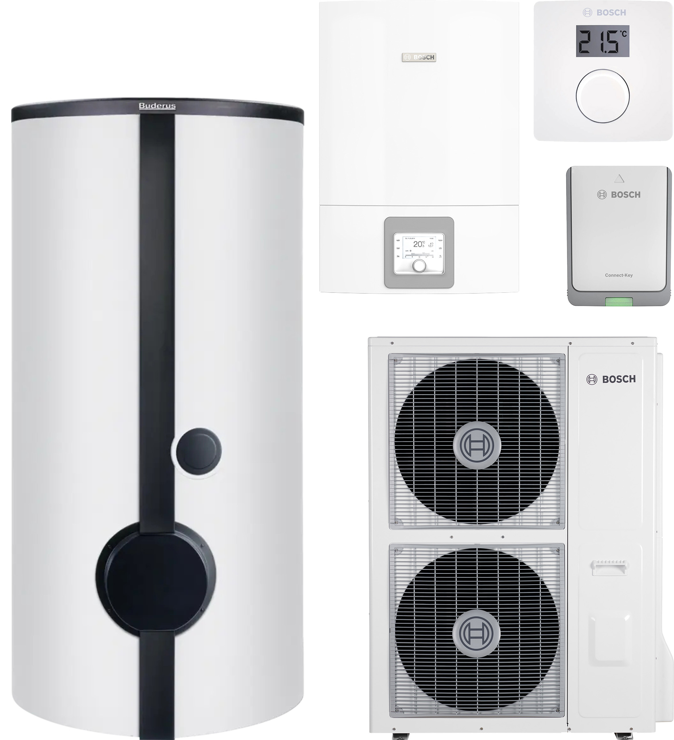 Тепловой насос Bosch Compress 3400i AWES 14, водонагреватель SMH390.1, система управления CR10, коммуникационный модуль K30