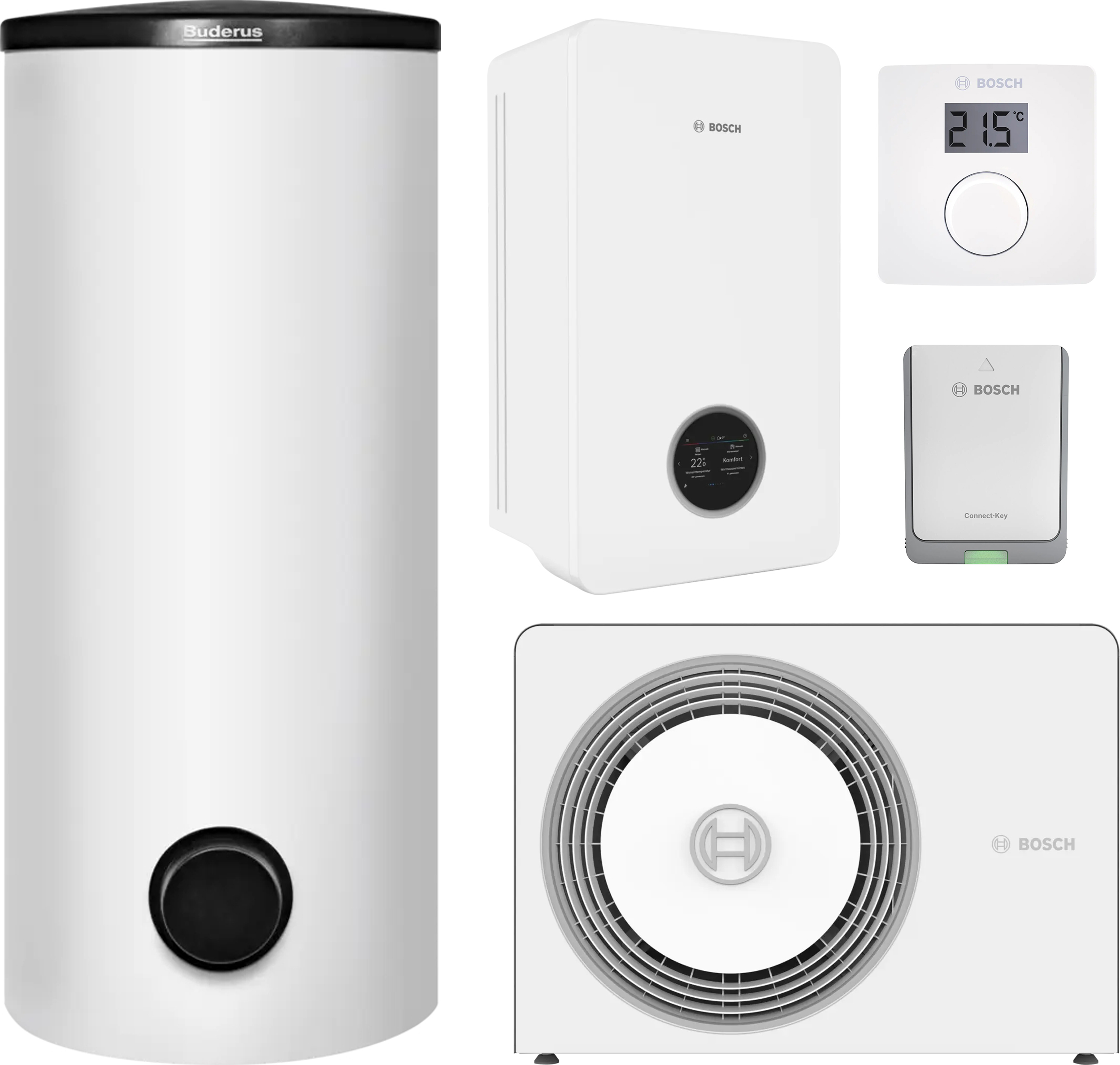 Тепловий насос Bosch Compress 5800i AWE 10, водонагрівач SH290 RW, система керування CR10, комунікаціний модуль K30