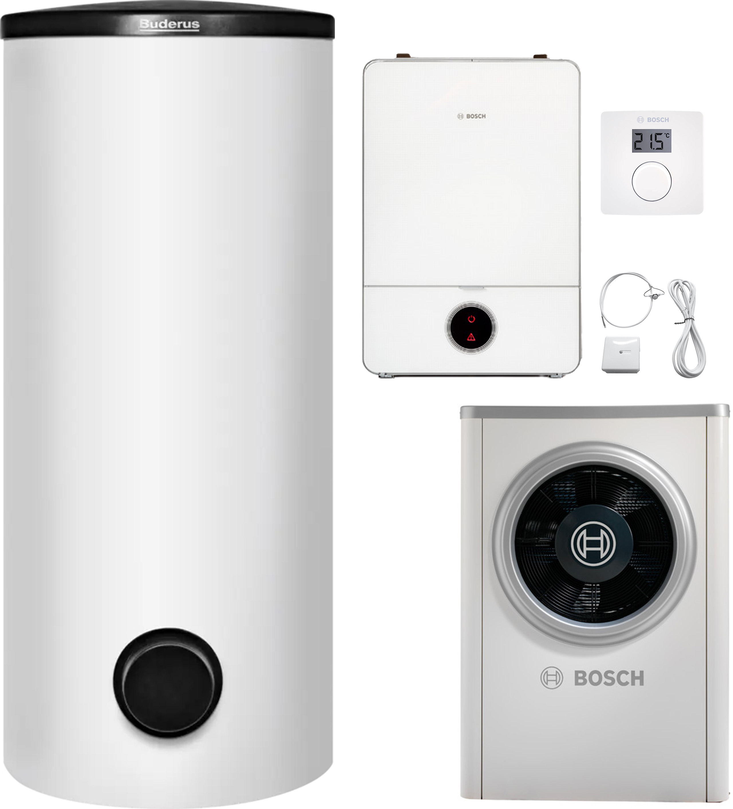 Тепловой насос Bosch Compress 7000i AWB 7, водонагреватель SH290 RW, система управления CR10