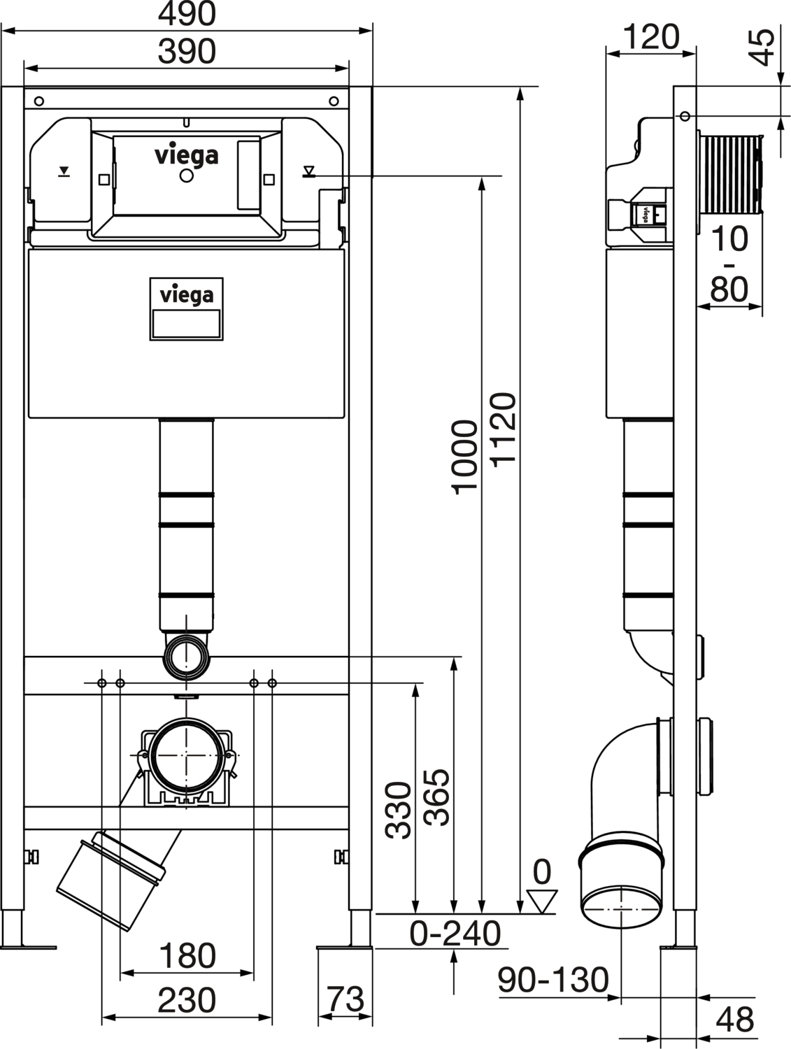 Viega Prevista Dry 792855 (771971+773779+678630) Габаритні розміри