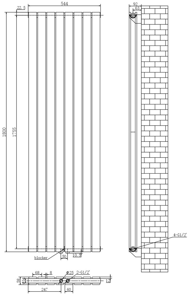 ArttiDesign Livorno II 8/1800/544/50 черный матовый (LV II.8.180.54.5.B) Габаритные размеры