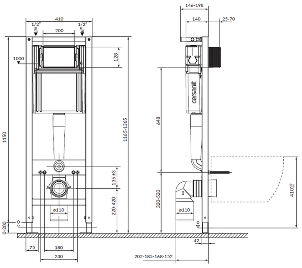 Cersanit C44: System 40 Mech + Cersania 414 + Enter II (S701-824) Габаритные размеры