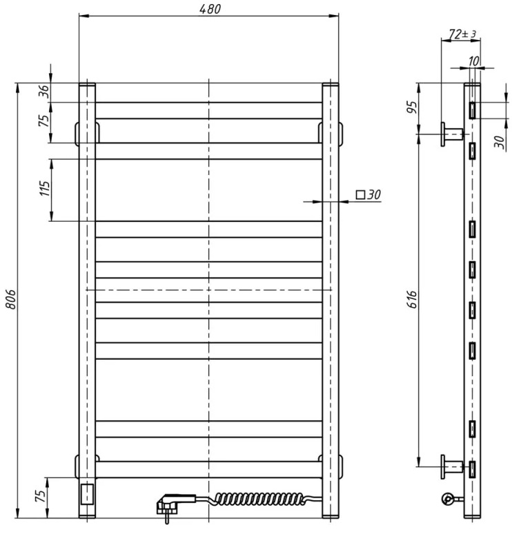 Santan Драбина Авангард 480x800, правостороння Габаритні розміри