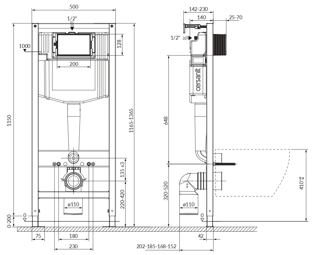 Cersanit C40: Aqua 50 Mech QF + Parva Cleanon (S701-819) Габаритные размеры