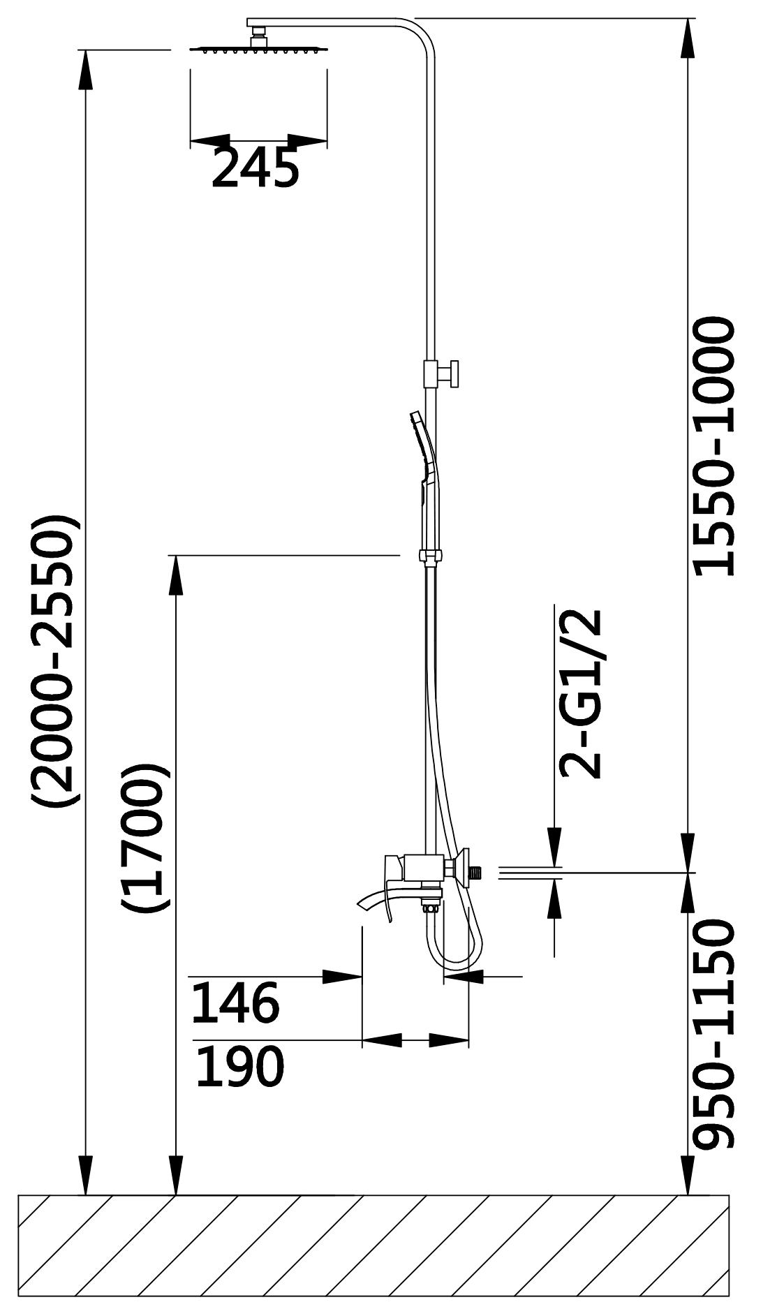 Q-Tap Swan Cascada, Chrome (QTSWA111CRM45566) Габаритні розміри