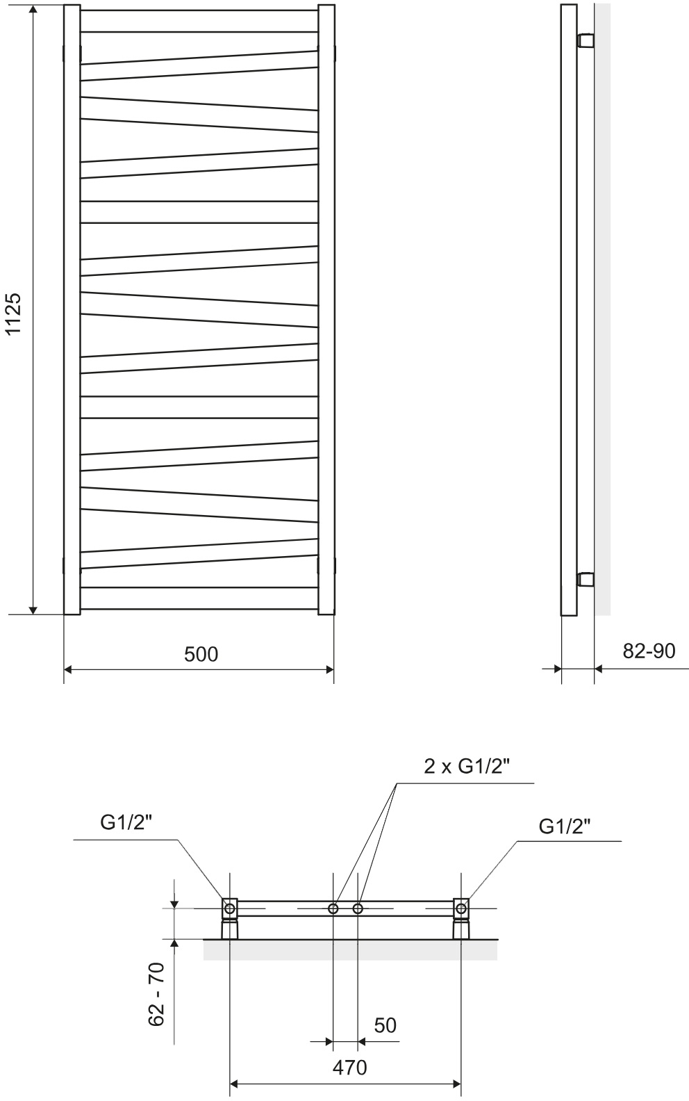 Excellent Italic 113x50 см, серый (GREX.IT113.GR) Габаритные размеры