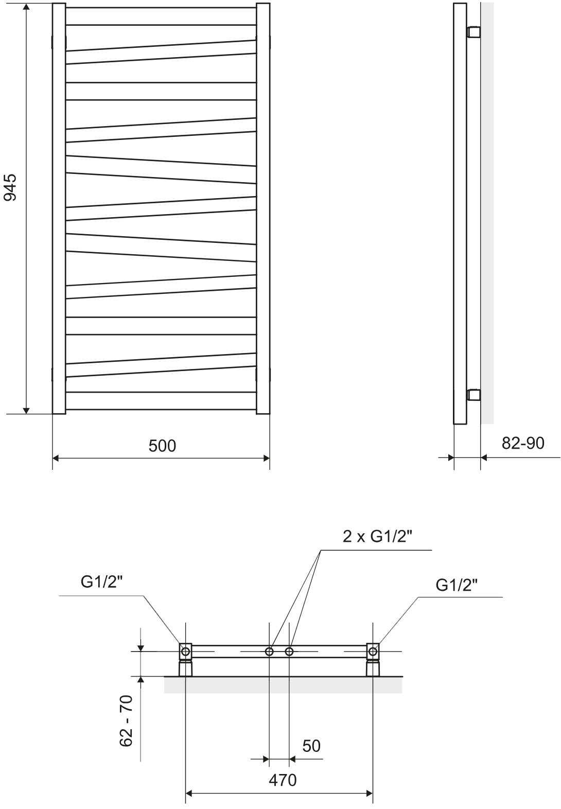 Excellent Italic 95x50 см, белый (GREX.IT95.WH) Габаритные размеры