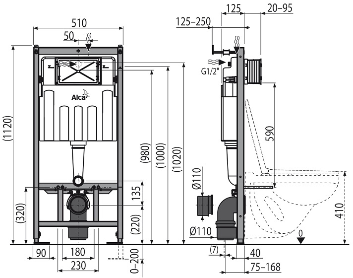 Koller Pool AlcaPlast 4в1 AM101/1120-4:1 UA M571-0001 + OR-0515-RW Габаритные размеры