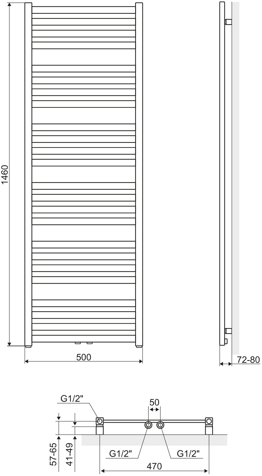 Excellent Horos 146x50 см, черный (GREX.HO146.BL) Габаритные размеры