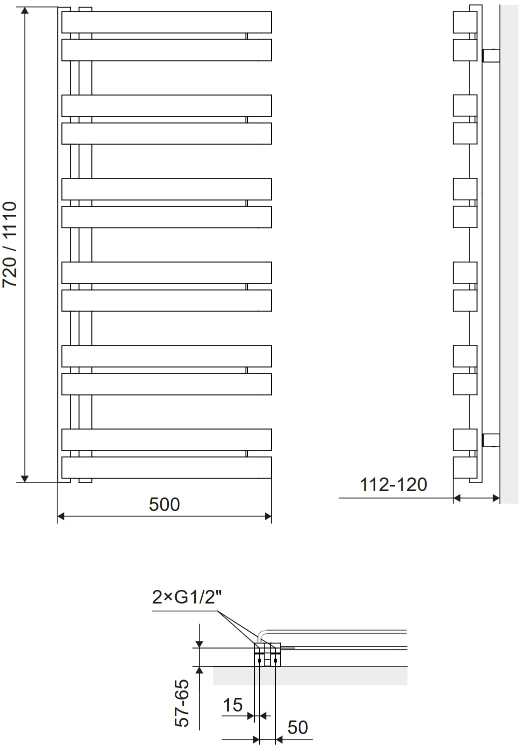 Excellent Meteor Side 111x50 см, черный (GREX.MES111.BL) Габаритные размеры