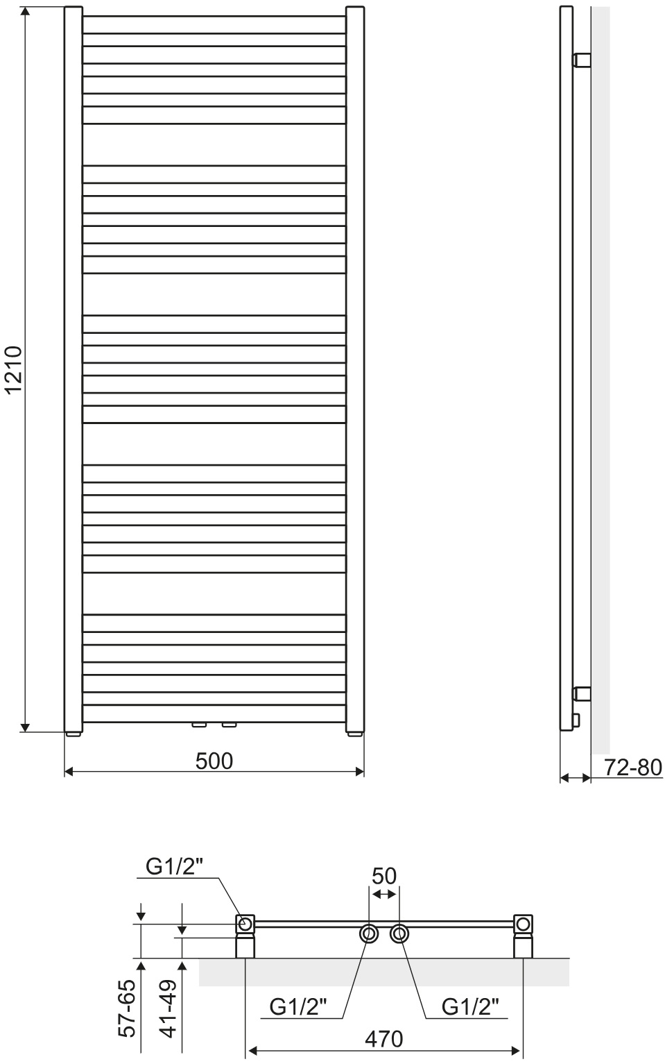 Excellent Horos 121x50 см, серый (GREX.HO121.GR) Габаритные размеры