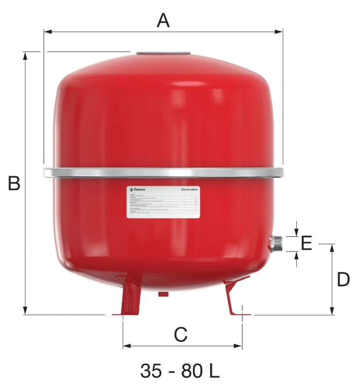 Flamco Contra-Flex 35/1,5, 35 л (26343) Габаритные размеры