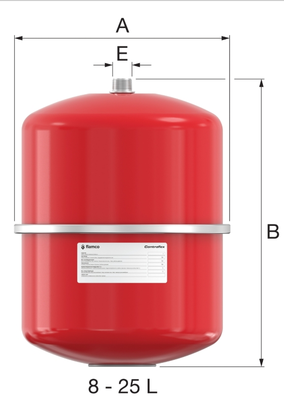 Flamco Contra-Flex 8/1,5, 8 л (26073) Габаритные размеры