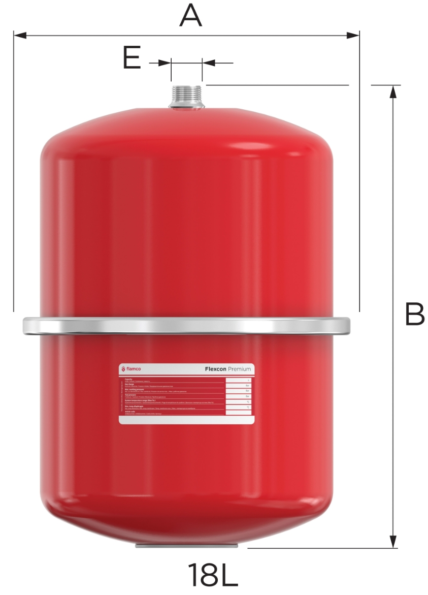 Flamco Flexcon Premium 18/2,5, 18 л (16948) Габаритные размеры