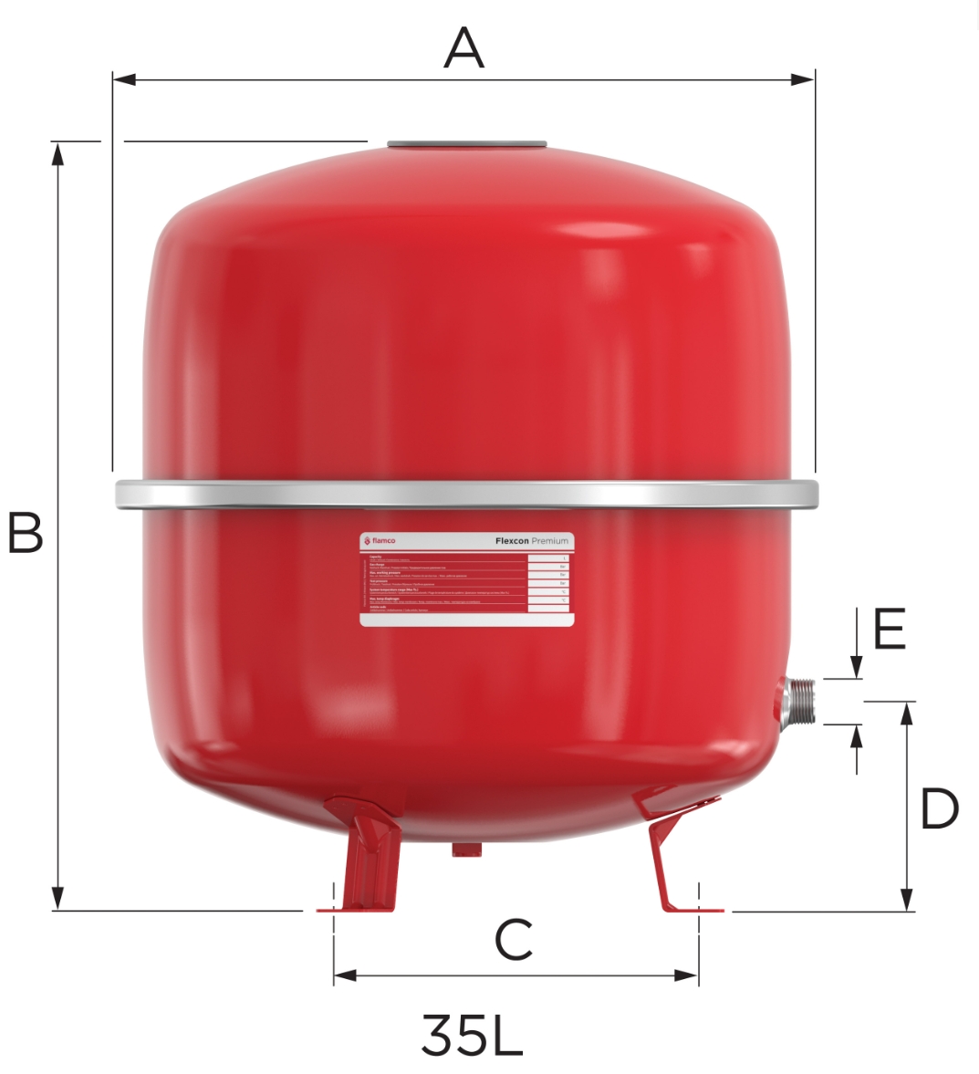 Flamco Flexcon Premium 35/1,5, 35 л (16930) Габаритные размеры