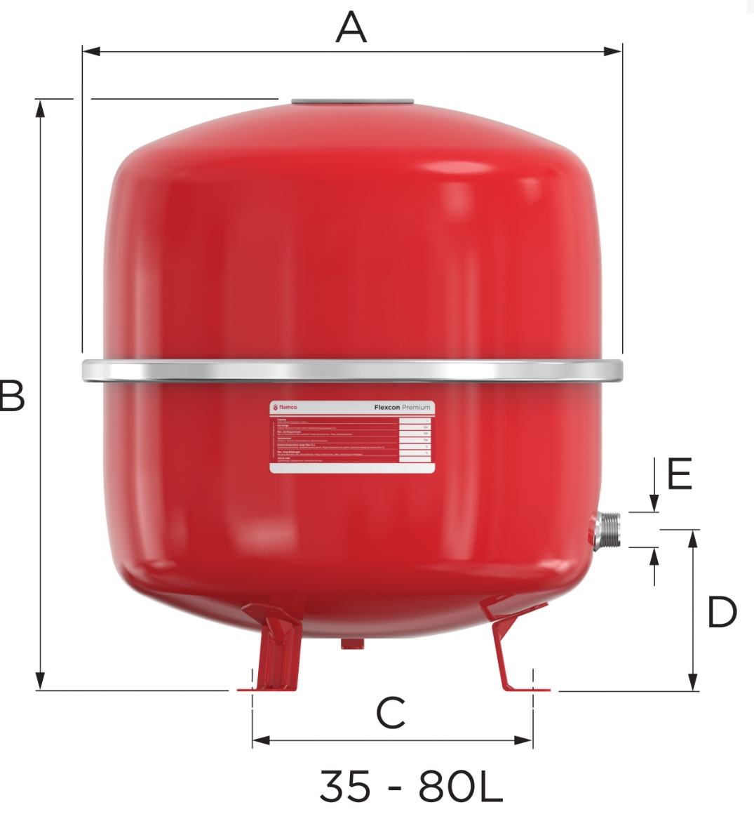 Flamco Flexcon Premium 50/2,5, 50 л (16960) Габаритные размеры