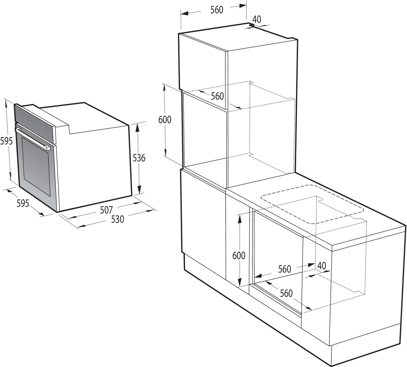 Gorenje BO635E1B Габаритные размеры