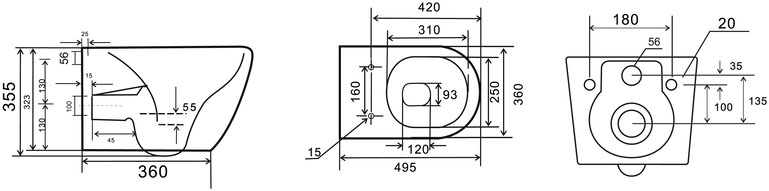 Mixxus Premium ELLIPSE-0308-T3 GRAY (MP6654) Габаритные размеры