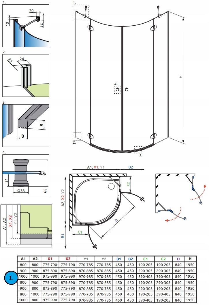 Radaway Torrenta PDD 90x90 (131600-01-01) Габаритні розміри