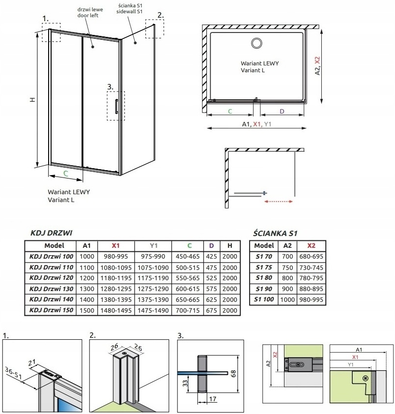 Radaway Premium Pro KDJ L 100x200 (1015100-01-01L) Габаритні розміри