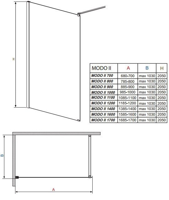 Radaway Modo II 170x205 (352174-01-01N) Габаритні розміри