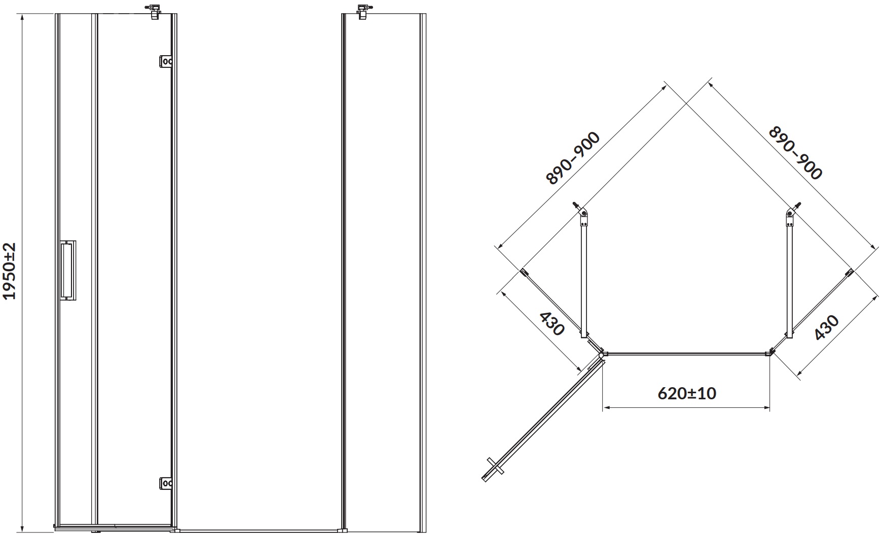 Cersanit Jota 90x90x195 L (S160-016) Габаритні розміри