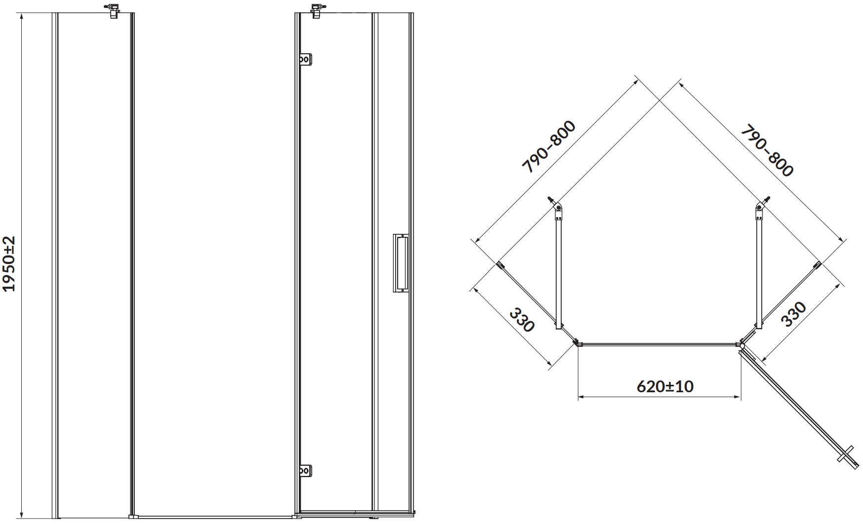 Cersanit Jota 80x80x195 R (S160-009) Габаритні розміри