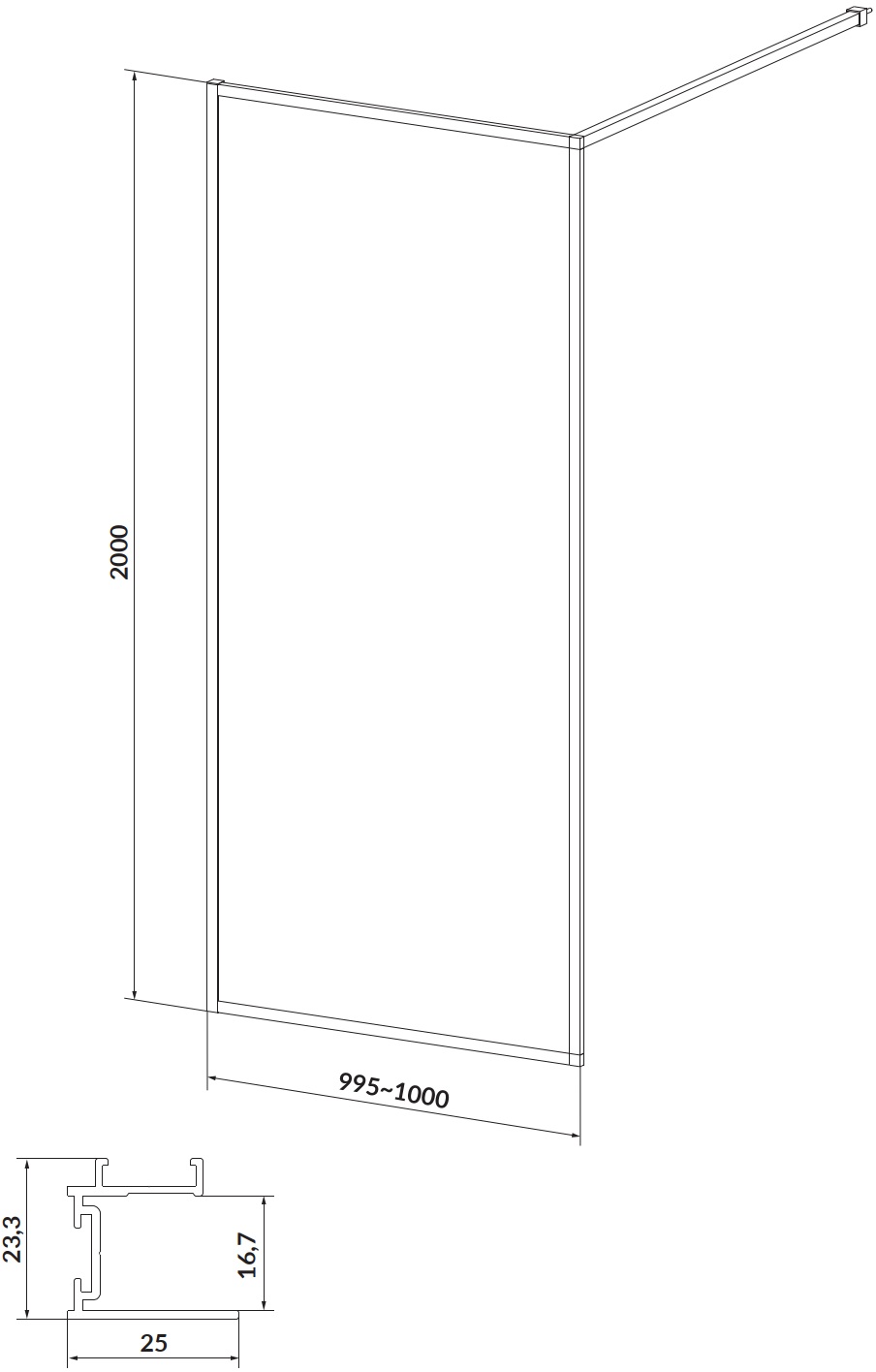 Cersanit Walk-in Larga 100x200 (S932-139) Габаритні розміри